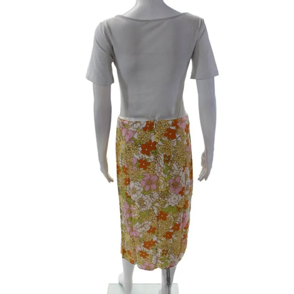 Rahi Womesn Floral Print Ruched Mid-Rise Zip Up Skirt Multicolor Size S